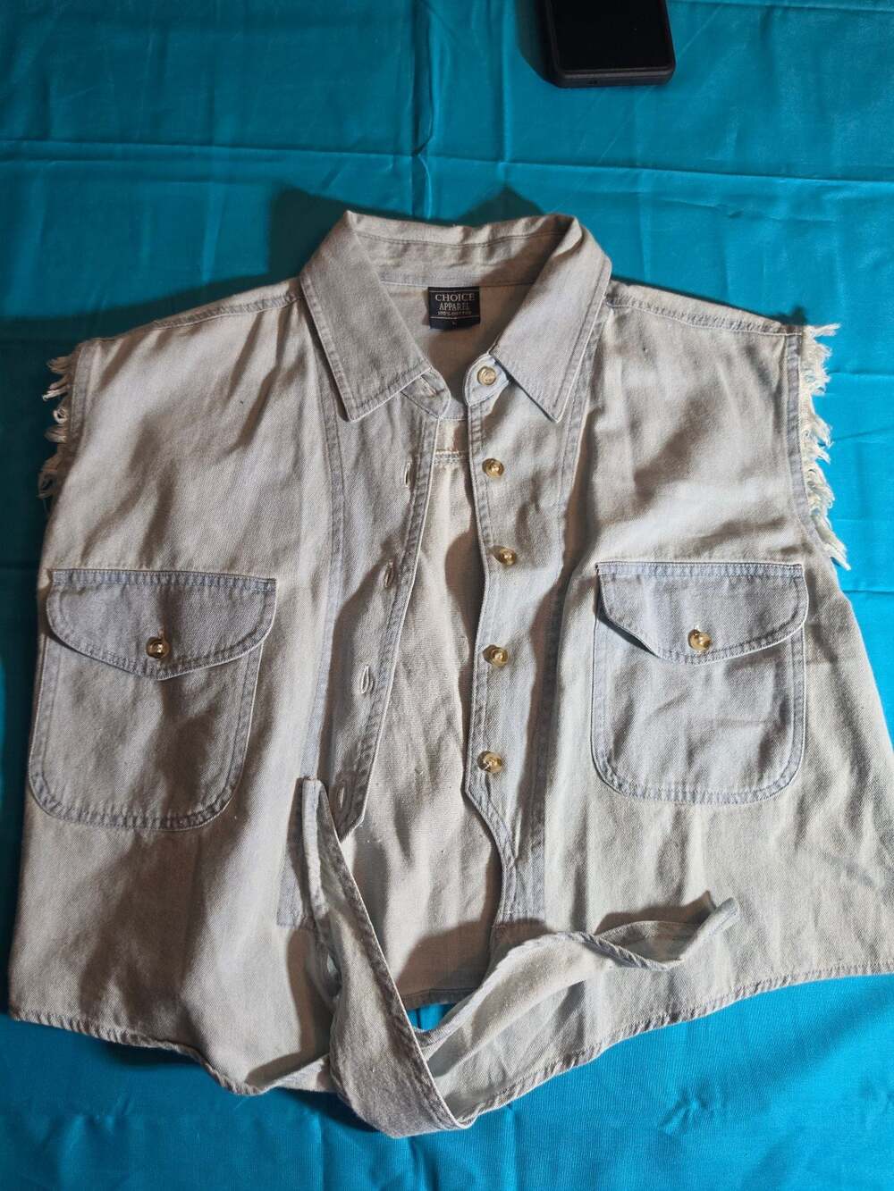 Harley Davidson Brandt's Wabash IN Denim Vest Sleeveless Button Up Shirt Size L